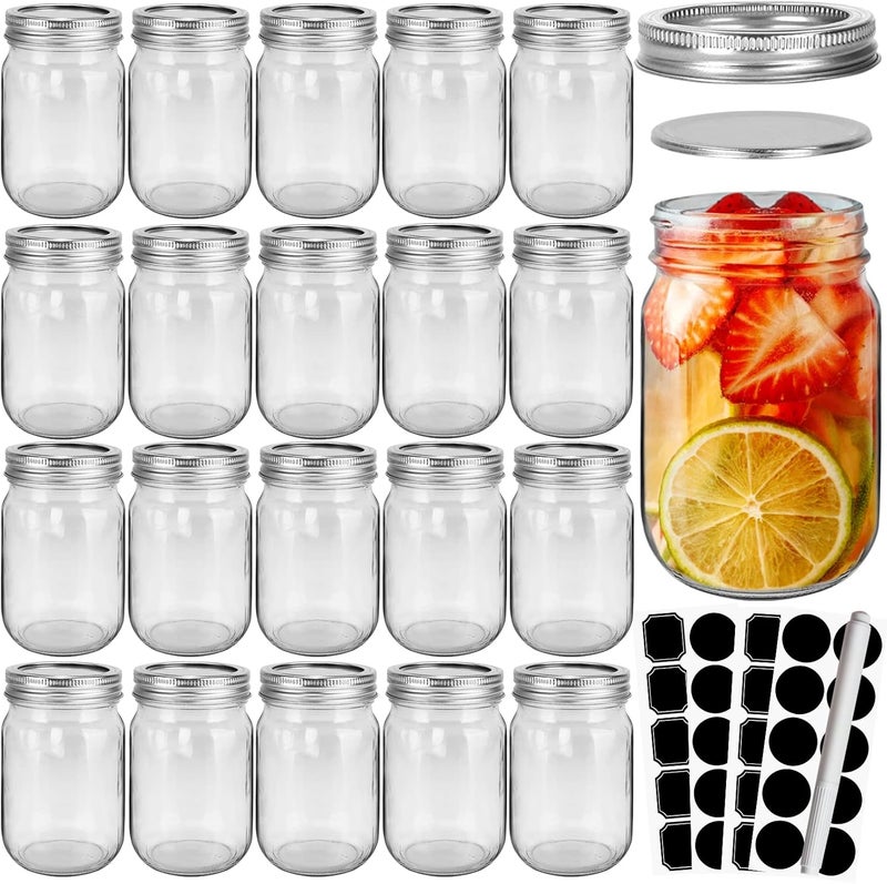 CycleMore 20 Pcs 12oz Glass Mason Jars With Silver Separable Lids, 350ml Round Canning Jars for Honey, Jam, Herb, Wedding Favor, Kitchen Storage Wide Mouth Bottles for Crafts, Meal Prep - Image 1