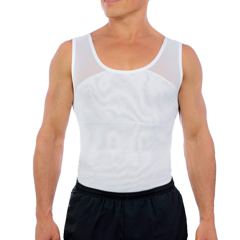 Esteem Apparel Original Mens Compression Shirt to Hide Gynecomastia Abs Chest Stomach Slimming Shapewear White 3XL