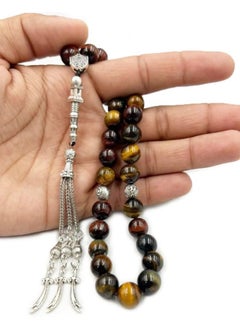 REBUY REBUY Islamic Prayer Beads Tasbih Natural Tiger Eye Stone Misbaha Tasbeeh 33 Beads Tasbih Gift for Unisex, Tri Color Tiger Eye Stone  - Image 2