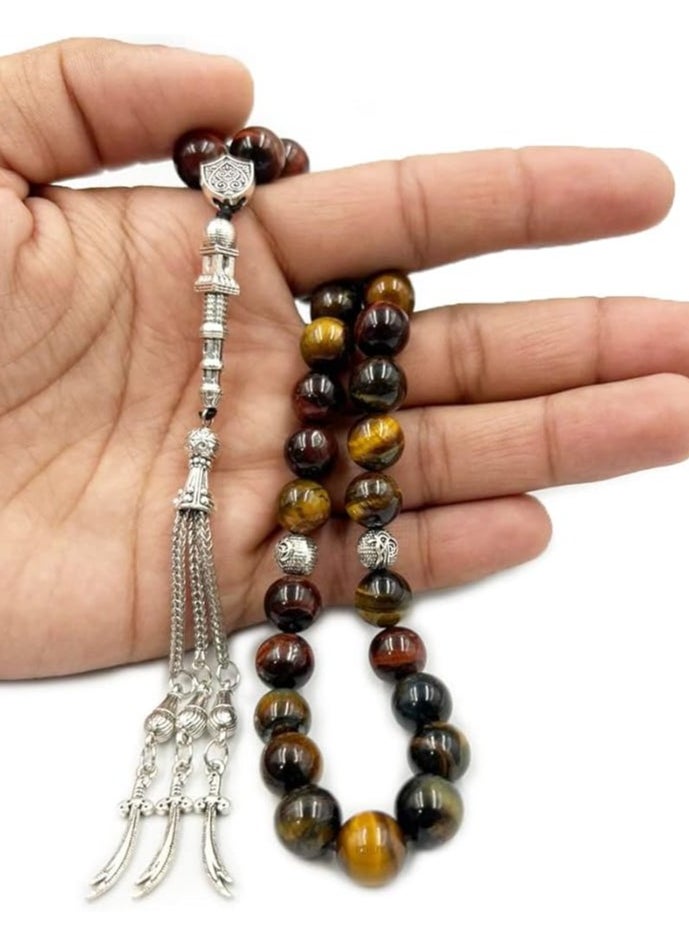 REBUY REBUY Islamic Prayer Beads Tasbih Natural Tiger Eye Stone Misbaha Tasbeeh 33 Beads Tasbih Gift for Unisex, Tri Color Tiger Eye Stone  - Image 2