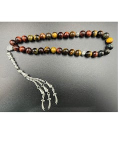 REBUY REBUY Islamic Prayer Beads Tasbih Natural Tiger Eye Stone Misbaha Tasbeeh 33 Beads Tasbih Gift for Unisex, Tri Color Tiger Eye Stone  - Image 4