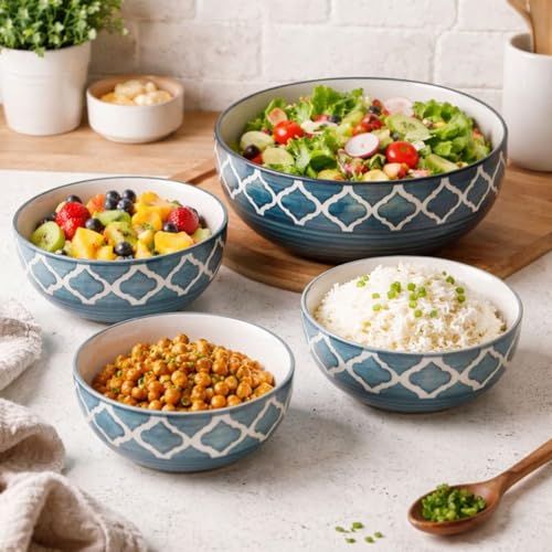 SEPARATE WAY Ceramic Bowls | Flat Deep Serving Bowl Set of 4 – 1000ml, 750ml, 500ml, 350ml | Glossy Gray Finish | Ideal for Pasta, Salad, Snacks & More | Multipurpose Serving Bowl Ceramic Set - Image 3