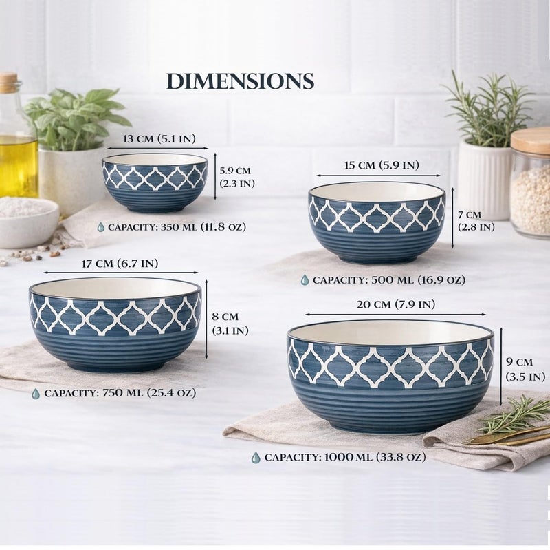SEPARATE WAY Ceramic Bowls | Flat Deep Serving Bowl Set of 4 – 1000ml, 750ml, 500ml, 350ml | Glossy Gray Finish | Ideal for Pasta, Salad, Snacks & More | Multipurpose Serving Bowl Ceramic Set - Image 4