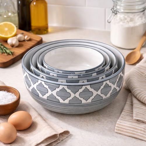 SEPARATE WAY Ceramic Bowls | Flat Deep Serving Bowl Set of 4 – 1000ml, 750ml, 500ml, 350ml | Glossy Gray Finish | Ideal for Pasta, Salad, Snacks & More | Multipurpose Serving Bowl Ceramic Set - Image 2