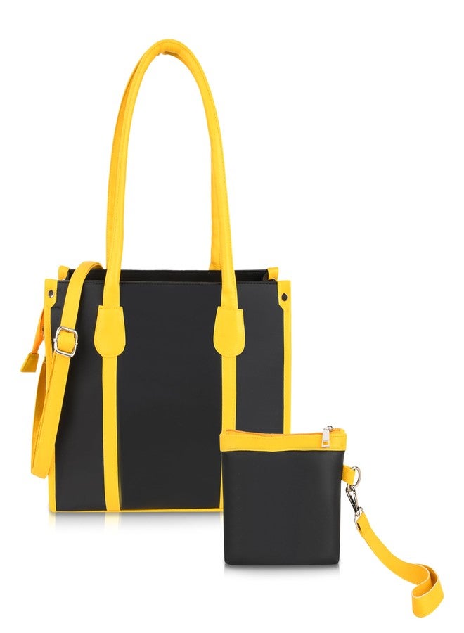 MUCHOVA Purse for Women, PU Leather Tote Bag & Handbags, Satchel Crossbody Shoulder Top Handle Bags With Zipper (Yellow & Black) - Image 2