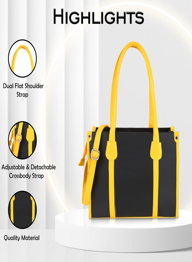 MUCHOVA Purse for Women, PU Leather Tote Bag & Handbags, Satchel Crossbody Shoulder Top Handle Bags With Zipper (Yellow & Black) - Image 3