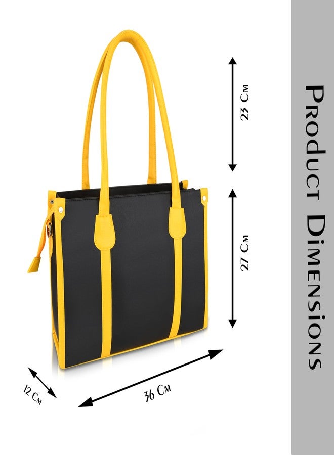 MUCHOVA Purse for Women, PU Leather Tote Bag & Handbags, Satchel Crossbody Shoulder Top Handle Bags With Zipper (Yellow & Black) - Image 5