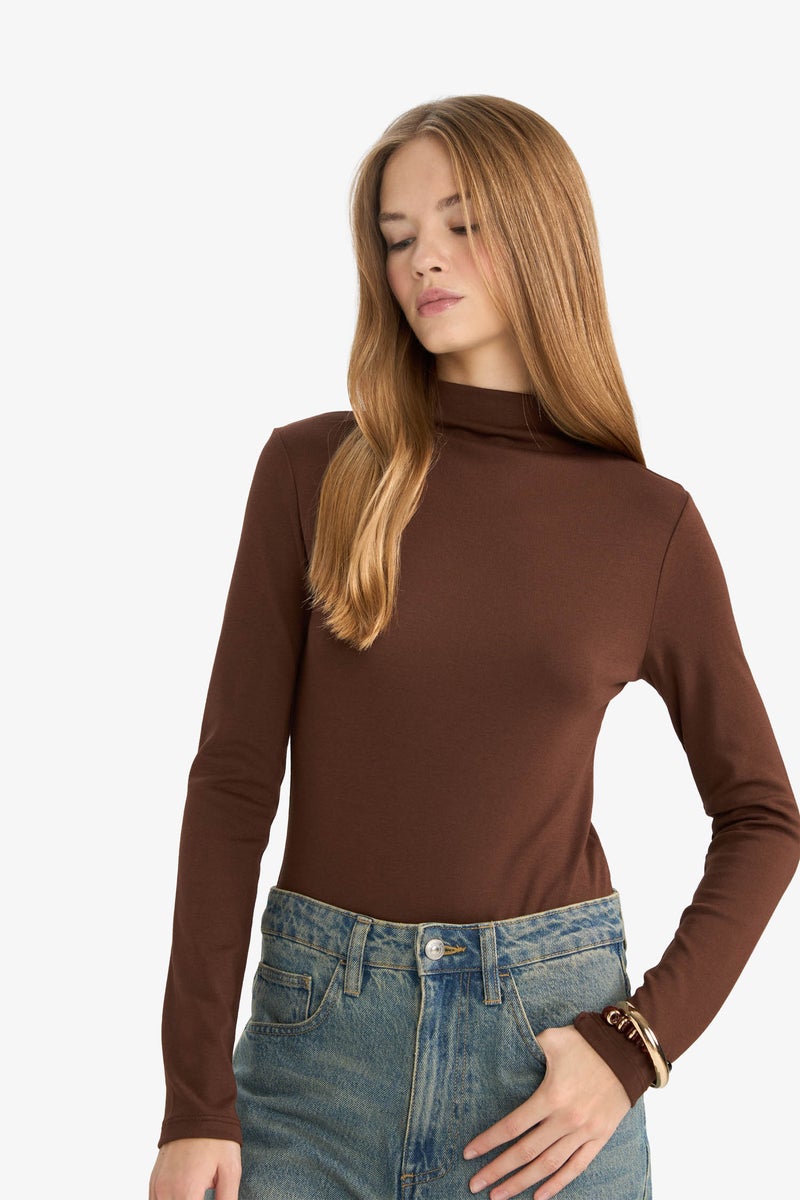DeFacto Brown Woman Half Turtleneck Bodysuit Casual - Image 3