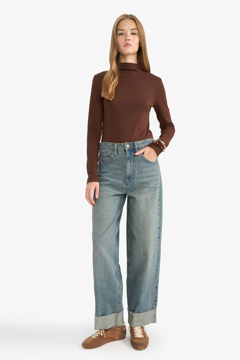 DeFacto Brown Woman Half Turtleneck Bodysuit Casual - Image 2