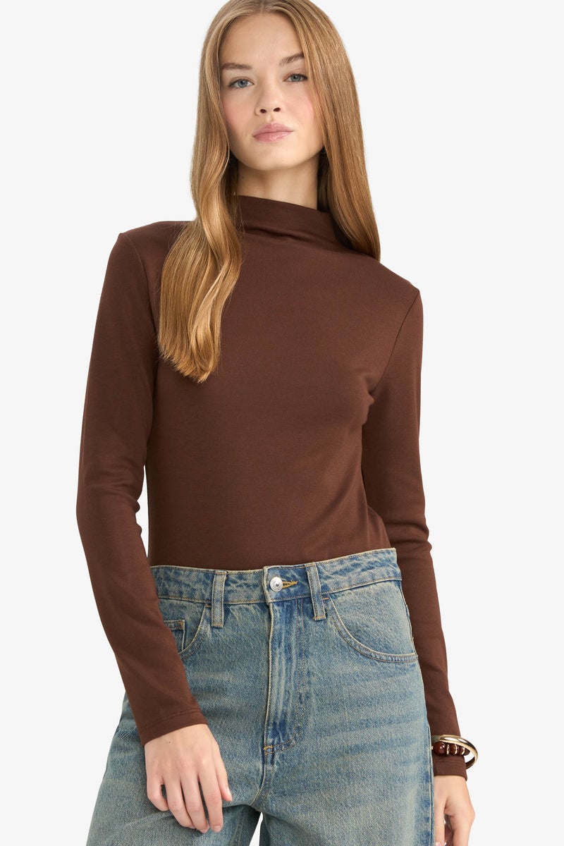 DeFacto Brown Woman Half Turtleneck Bodysuit Casual - Image 1