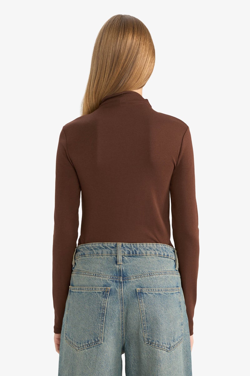 DeFacto Brown Woman Half Turtleneck Bodysuit Casual - Image 5