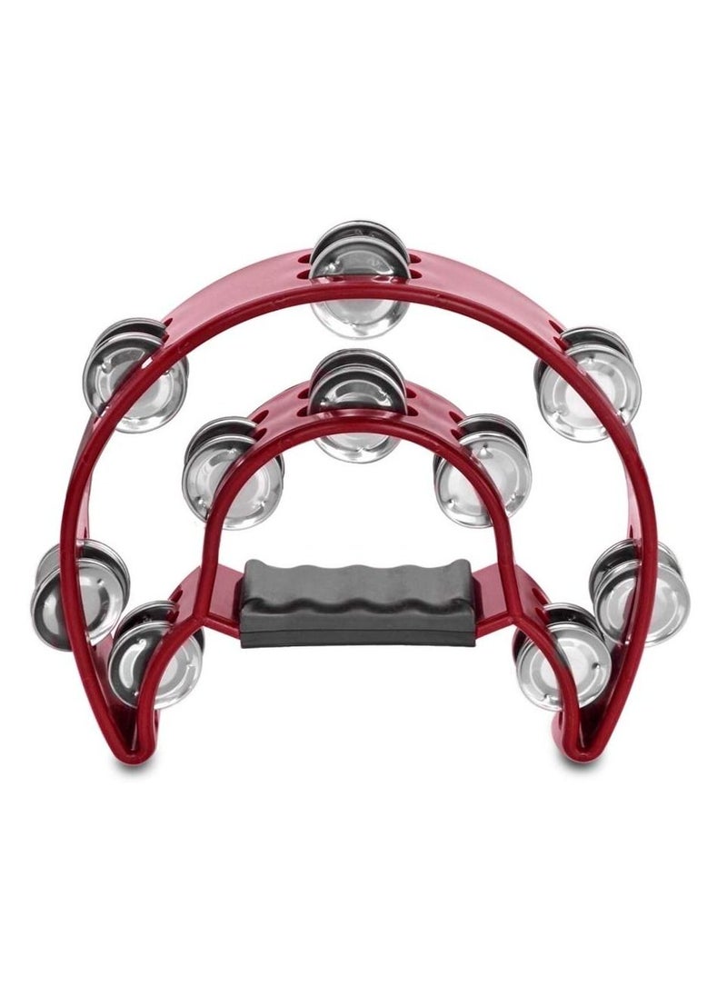 Mike Music Half Moon Musical Tambourine Double Row Metal Jingles Hand Held Percussion Drum for Gift  Party Kids Toy with Ergonomic Handle Grip (red clour)  - Image 2