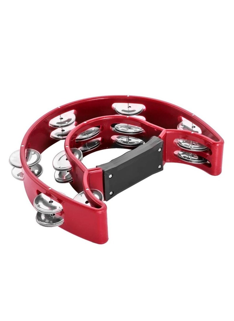 Mike Music Half Moon Musical Tambourine Double Row Metal Jingles Hand Held Percussion Drum for Gift  Party Kids Toy with Ergonomic Handle Grip (red clour)  - Image 4