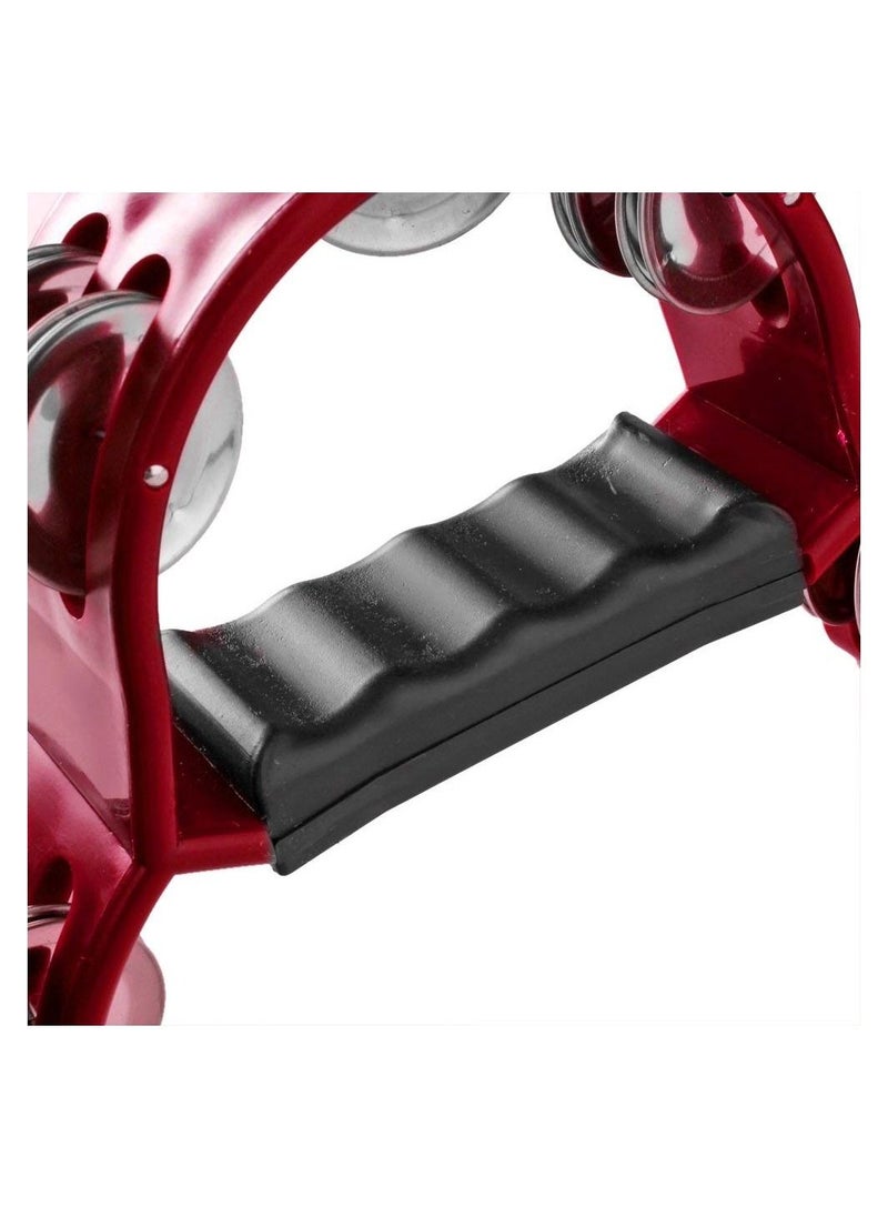 Mike Music Half Moon Musical Tambourine Double Row Metal Jingles Hand Held Percussion Drum for Gift  Party Kids Toy with Ergonomic Handle Grip (red clour)  - Image 3