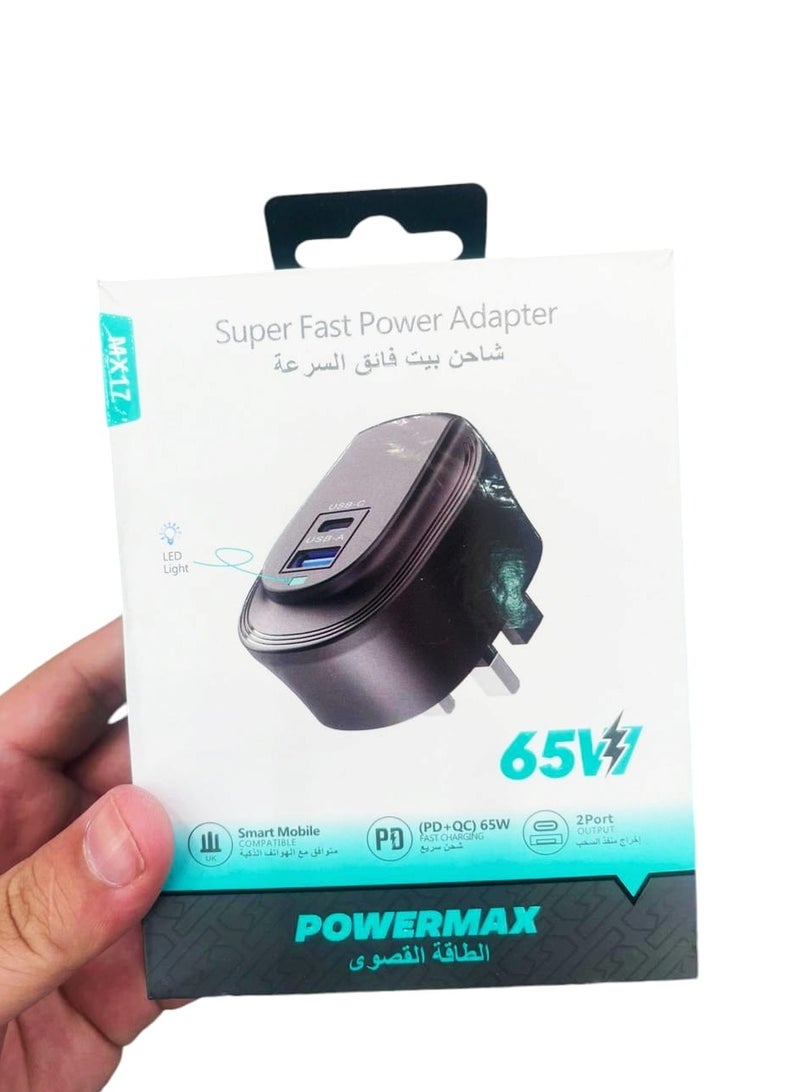 Mobile Phone Quick Charger Portable (PD+QC) 65 W Fast Charging UK Plug Adapter