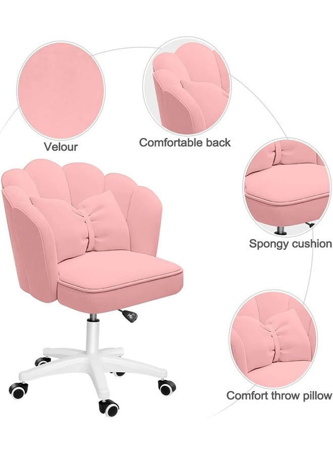 MLADEN كرسي كمبيوتر للمكتب المنزلي، كرسي مكتب مخملي على شكل بتلة مع وسادة مقوسة، كرسي مكتب دوار قابل لضبط الارتفاع، كرسي مكياج لطيف بعجلات، كرسي مريح قابل للإمالة، لغرفة المعيشة والمكتب (وردي) - Image 2