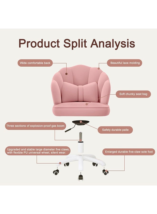 MLADEN كرسي كمبيوتر للمكتب المنزلي، كرسي مكتب مخملي على شكل بتلة مع وسادة مقوسة، كرسي مكتب دوار قابل لضبط الارتفاع، كرسي مكياج لطيف بعجلات، كرسي مريح قابل للإمالة، لغرفة المعيشة والمكتب (وردي) - Image 3