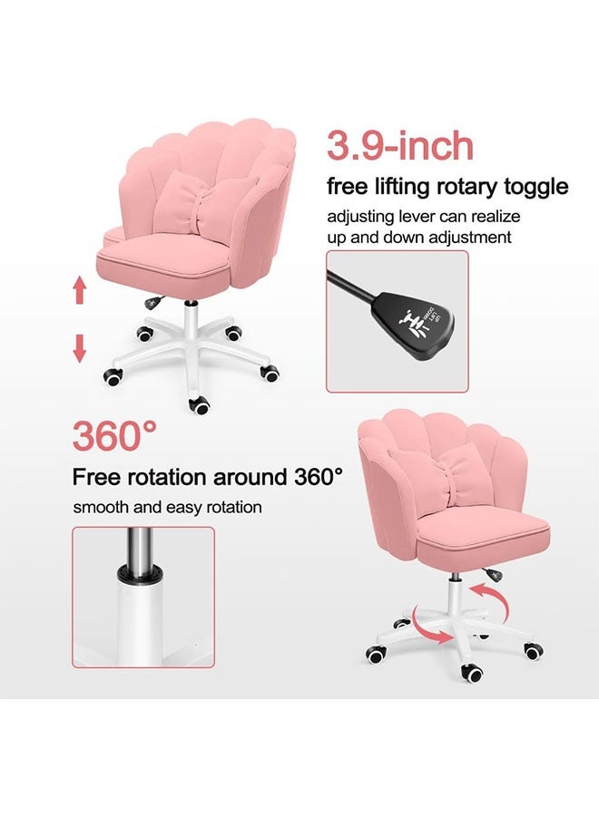 MLADEN كرسي كمبيوتر للمكتب المنزلي، كرسي مكتب مخملي على شكل بتلة مع وسادة مقوسة، كرسي مكتب دوار قابل لضبط الارتفاع، كرسي مكياج لطيف بعجلات، كرسي مريح قابل للإمالة، لغرفة المعيشة والمكتب (وردي) - Image 4