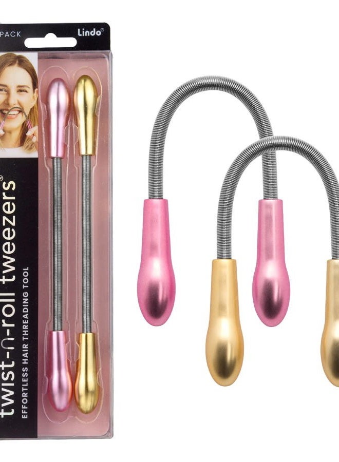 Lindo Twist-N-Roll Tweezer - Spring Facial Hair Removal Tool, Natural Threading, Stainless Steel, Remove Unwanted Hair on Upper Lip, Chin, Cheek, and Neck, Travel Pouches Included (2 Pack) - Image 1