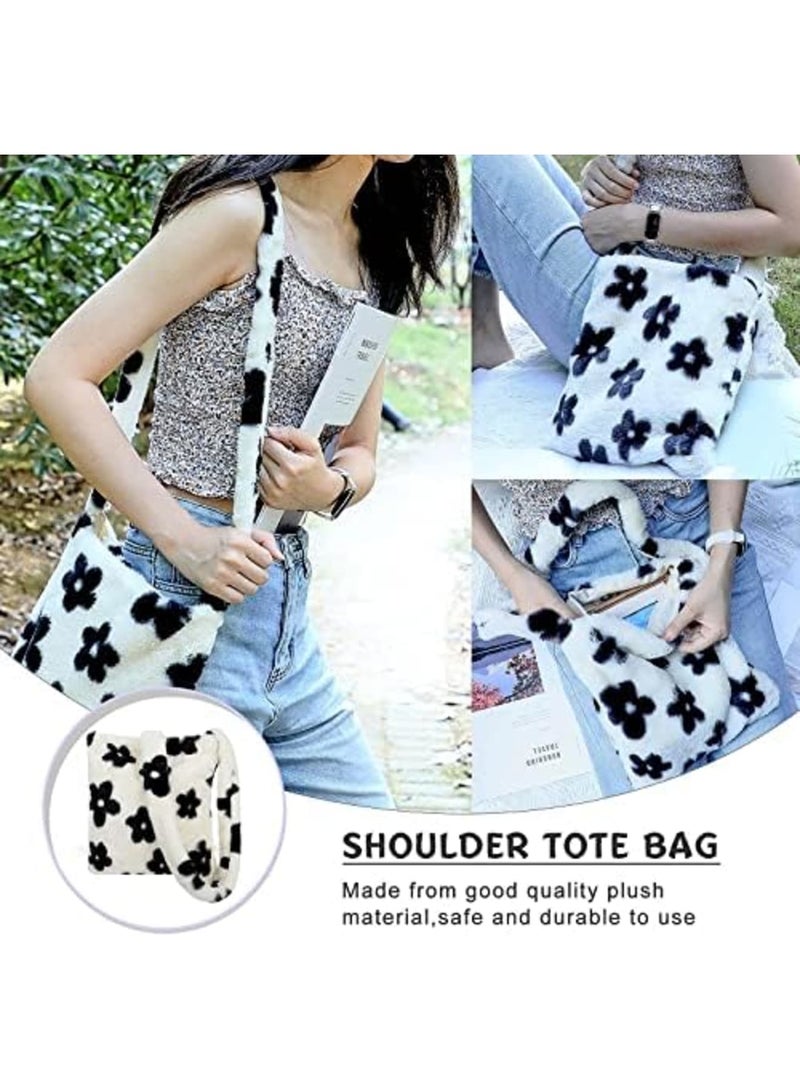 Luckam Plush Shoulder Bag, Fluffy Bags, Women Ladies Tote Bag, Fluffy Shoulder Bag, White Furry Purse Handbag for Autumn and Winter - Image 5