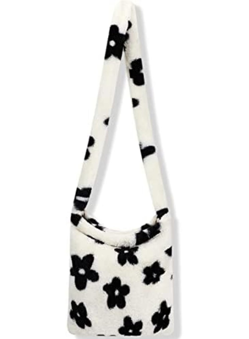 Luckam Plush Shoulder Bag, Fluffy Bags, Women Ladies Tote Bag, Fluffy Shoulder Bag, White Furry Purse Handbag for Autumn and Winter - Image 1