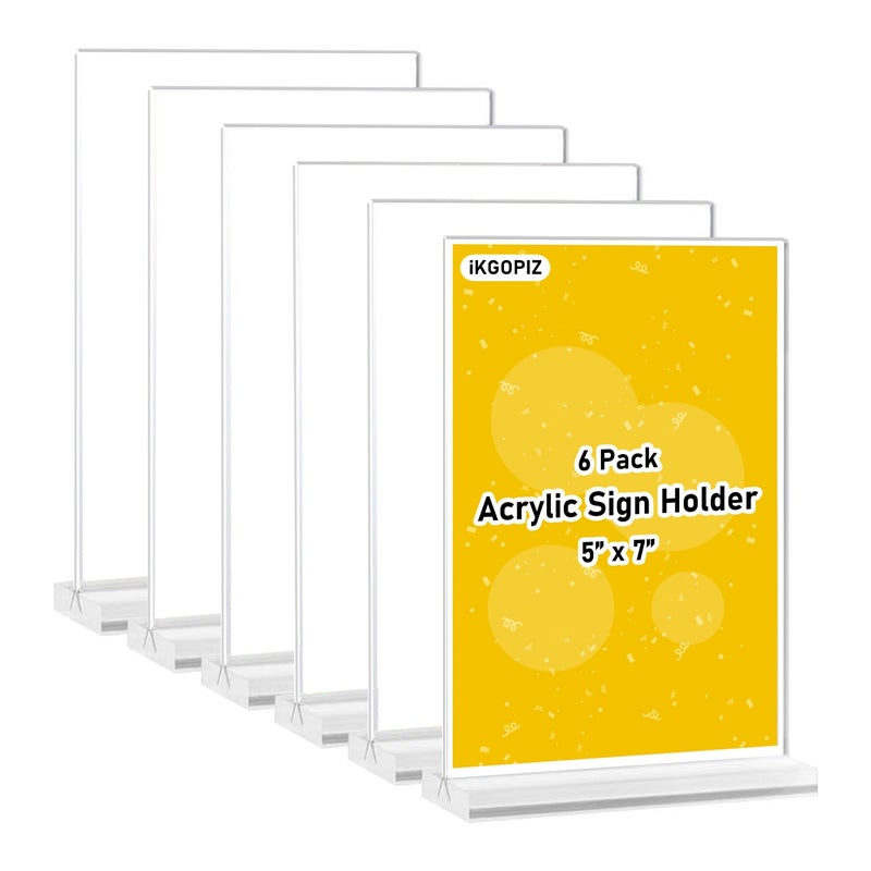 ikgopiz ikgopiz 6 Pack Acrylic Sign Holder5x7 inch TShaped Desktop Display Stand Sign HolderMenu ad Frame Suitable for Restaurants Promotions Photo Frames Events Meetings