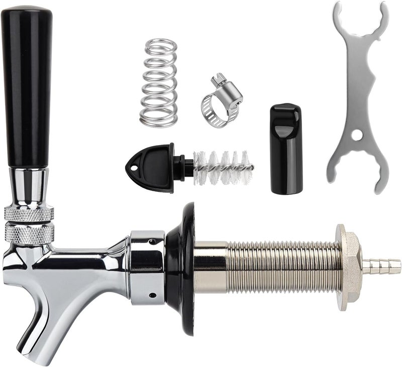 Ferroday New 3-1/8 inch Shank, Stainless Steel Core Draft Beer Faucet, Chrome Plated Beer Tap, No-Rust No-Leak Beer Tap Faucet, 1/4 Barb Keg Tap Faucet Kegerator Faucet Parts for Homebrew - Image 1