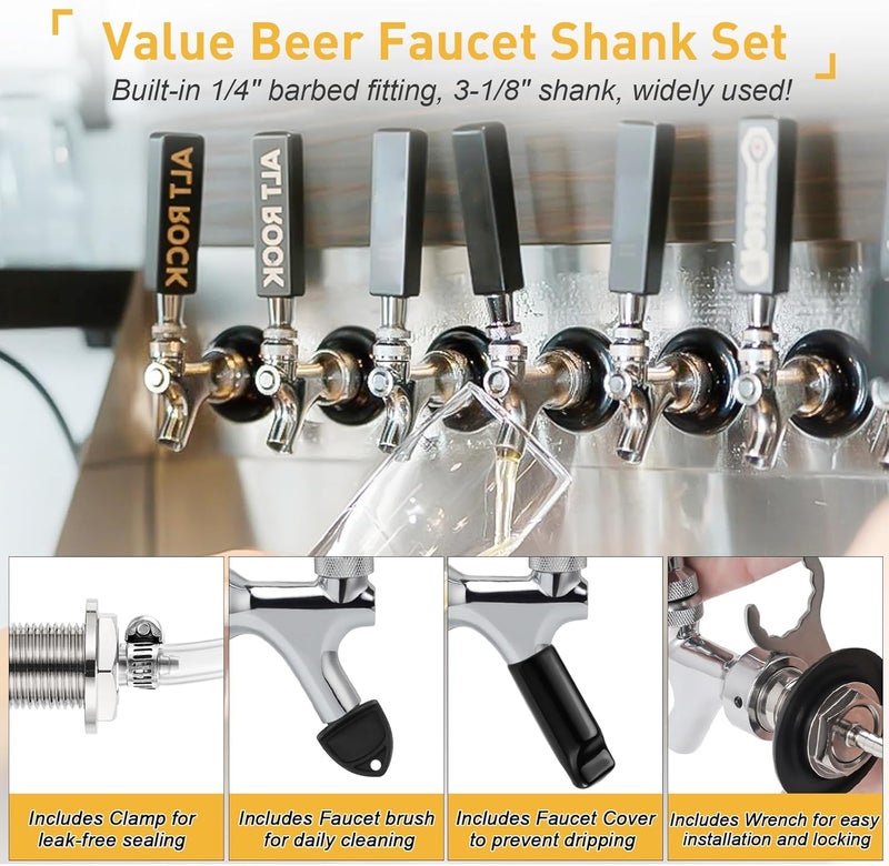 Ferroday New 3-1/8 inch Shank, Stainless Steel Core Draft Beer Faucet, Chrome Plated Beer Tap, No-Rust No-Leak Beer Tap Faucet, 1/4 Barb Keg Tap Faucet Kegerator Faucet Parts for Homebrew - Image 5