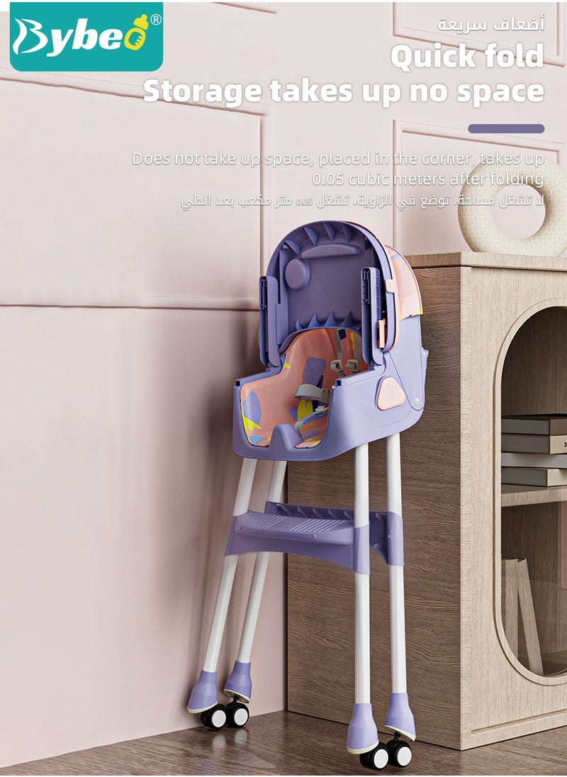 Bybeo - Baby High Chair for Toddlers, Foldable Children Highchairs, Dining Booster Seats with Adjustable Seat Height & Backrest, 4 Wheels and Removable Tray - Image 1