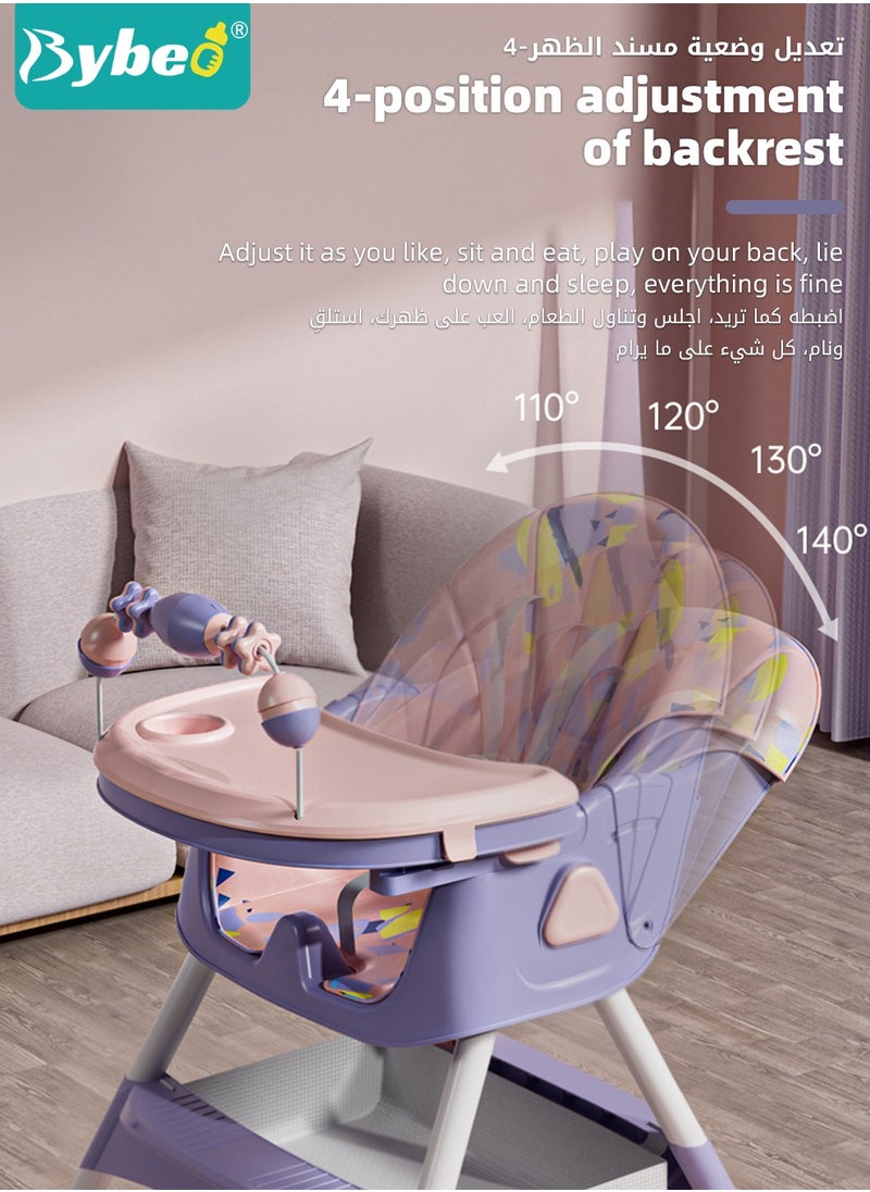 Bybeo - Baby High Chair for Toddlers, Foldable Children Highchairs, Dining Booster Seats with Adjustable Seat Height & Backrest, 4 Wheels and Removable Tray - Image 1