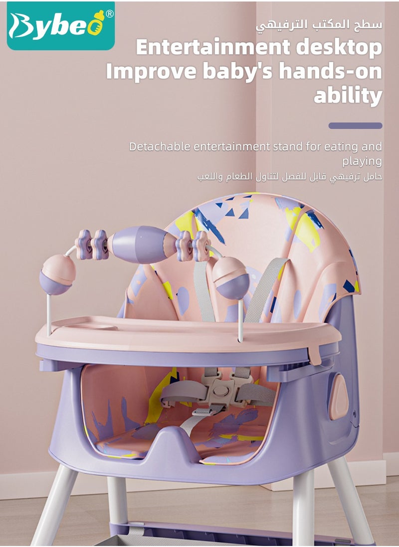 Bybeo - Baby High Chair for Toddlers, Foldable Children Highchairs, Dining Booster Seats with Adjustable Seat Height & Backrest, 4 Wheels and Removable Tray - Image 1