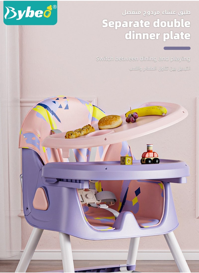 Bybeo - Baby High Chair for Toddlers, Foldable Children Highchairs, Dining Booster Seats with Adjustable Seat Height & Backrest, 4 Wheels and Removable Tray - Image 1