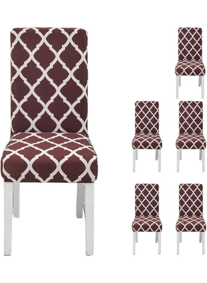 6 Pcs Chair Cover, Stretch Dining Chair Cover, Spandex Super Fit Stretch Removable Washable Kitchen Parsons Chair Covers Protector for Home Office Dining Room (6 Pcs Brown) - Image 1