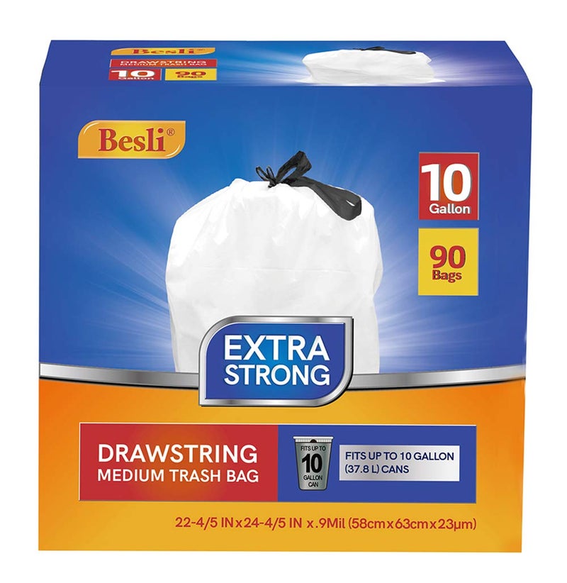Besli 10 Gallon Drawstring Trash Bag Garbage Bag Trash Can Liner09 Mil90 Counts