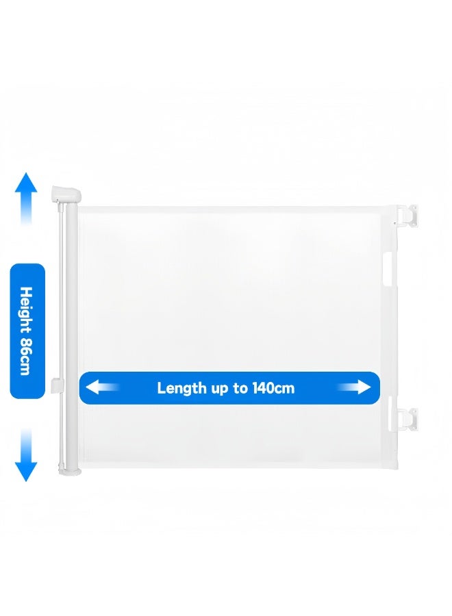 ماكدو بوابة أمان للطفل، بوابة شبكية قابلة للسحب للسلالم والمداخل - عريضة للغاية (140 × 86 سم)، عرض قابل للتعديل، حاجز متين مقاوم للحيوانات الأليفة والأطفال للاستخدام المنزلي والداخلي والخارجي (أبيض) - Image 2