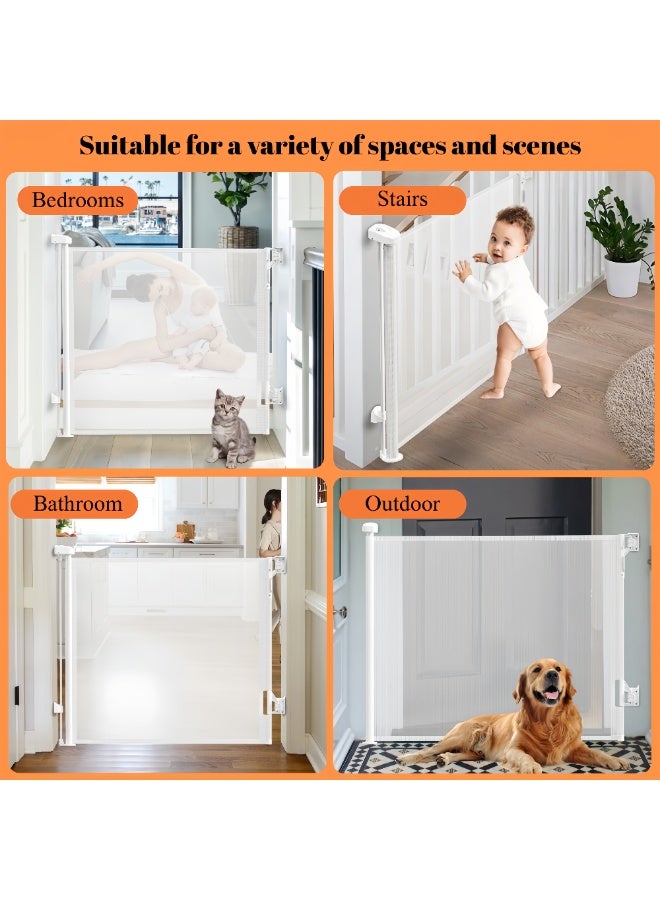 ماكدو بوابة أمان للطفل، بوابة شبكية قابلة للسحب للسلالم والمداخل - عريضة للغاية (140 × 86 سم)، عرض قابل للتعديل، حاجز متين مقاوم للحيوانات الأليفة والأطفال للاستخدام المنزلي والداخلي والخارجي (أبيض) - Image 5