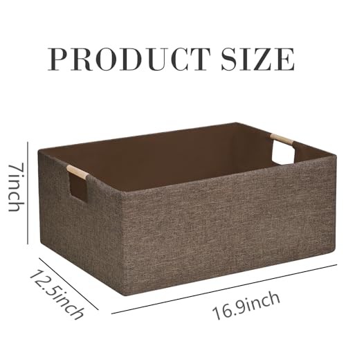 FUULOXE Collapsible Storage Box 16.9"x12.5"x7" with Wooden Handles | Foldable Organizer for Closet, Shelves, Toys & Cosmetics | Durable Linen-Polyester Fabric | Space-Saving Home Organization 2Pack - Image 2