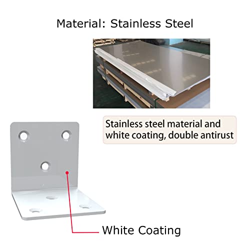 Aufuga White Stainless Steel Corner Bracket,Joint Right Angle Bracket,L Shape Heavy Duty Metal Corner Brace Hardware Brackets Supporter for Wood Aufuga (10, 2x2x2inch) - Image 2