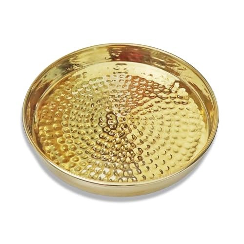 Pure Source India Pure Brass Hammered Thali – Traditional Indian Serving Plate for Pooja & Dining (7 Inch) - Image 1