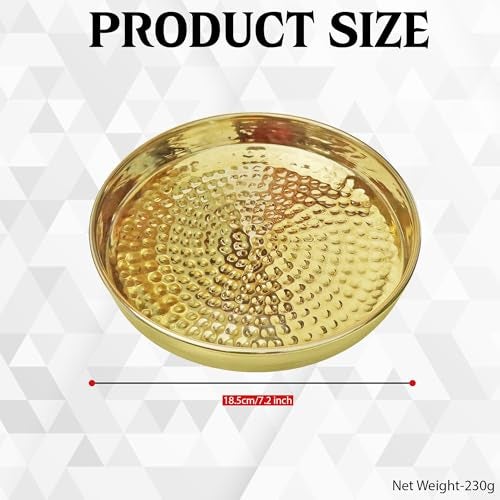 Pure Source India Pure Brass Hammered Thali – Traditional Indian Serving Plate for Pooja & Dining (7 Inch) - Image 3