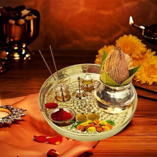 Pure Source India Pure Brass Hammered Thali – Traditional Indian Serving Plate for Pooja & Dining (7 Inch) - Image 2