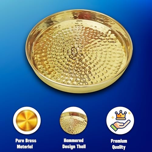 Pure Source India Pure Brass Hammered Thali – Traditional Indian Serving Plate for Pooja & Dining (7 Inch) - Image 4