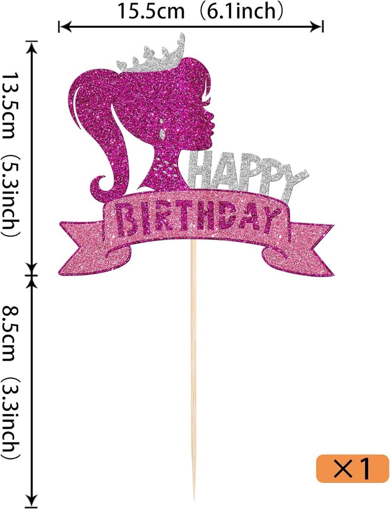 Confetti! 1Pc Princess Girl Happy Birthday Cake Topper with Glitter Birthday Girl Theme Cake Pick Decorations for Wedding Engagement Baby Shower Girls Birthday Party Cake Decorations Supplies - Image 2
