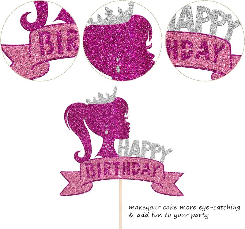 Confetti! 1Pc Princess Girl Happy Birthday Cake Topper with Glitter Birthday Girl Theme Cake Pick Decorations for Wedding Engagement Baby Shower Girls Birthday Party Cake Decorations Supplies - Image 3