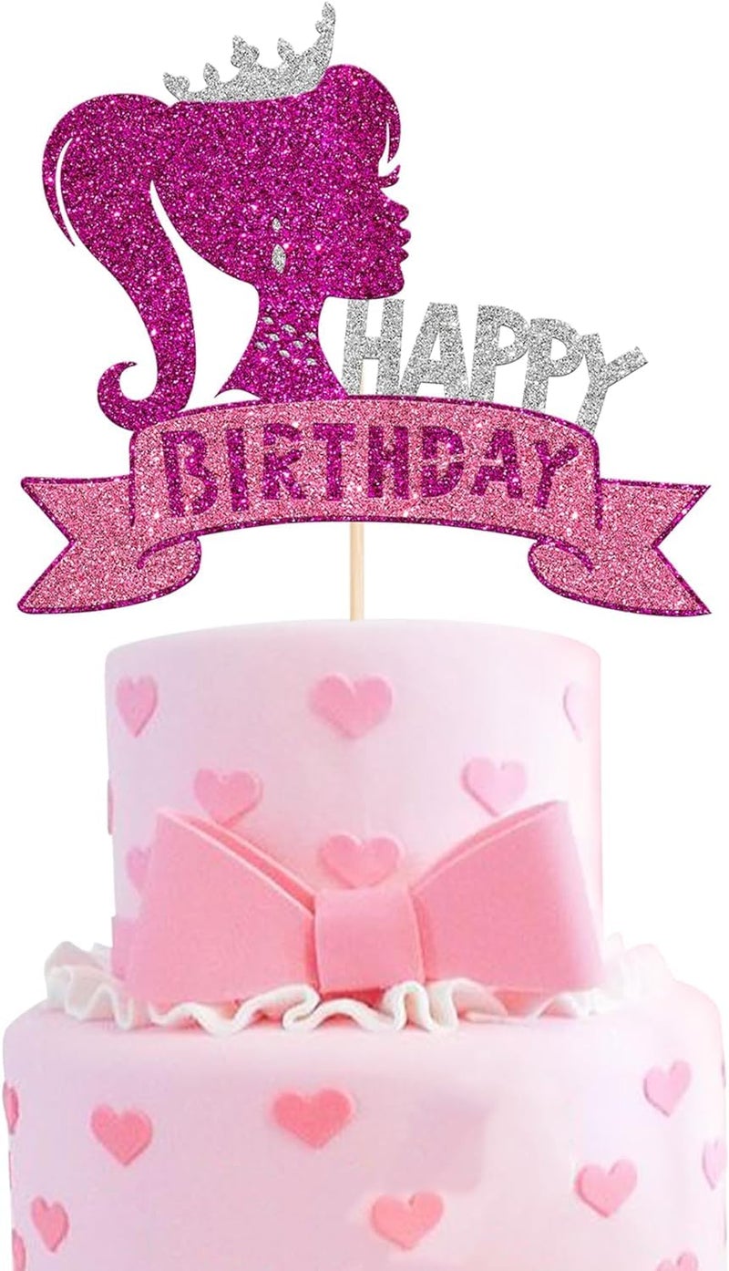 Confetti! 1Pc Princess Girl Happy Birthday Cake Topper with Glitter Birthday Girl Theme Cake Pick Decorations for Wedding Engagement Baby Shower Girls Birthday Party Cake Decorations Supplies - Image 1
