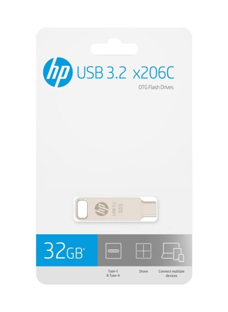 HP 32 جيجابايت x206c OTG نوع-C USB 3.2 فلاش درايف مزدوج لجهاز آيفون 15 آيفون 16 جهاز أندرويد لوحي كمبيوتر محمول - Image 3
