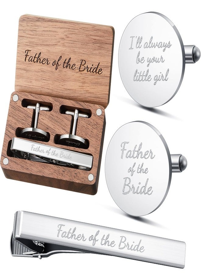 Colingmill Father of the Bride Gift Dad of the Bridegroom Cufflinks Tie Clip Set with Engraved Wood Gift Box for Dad(Father of the Bride, Always) - Image 1
