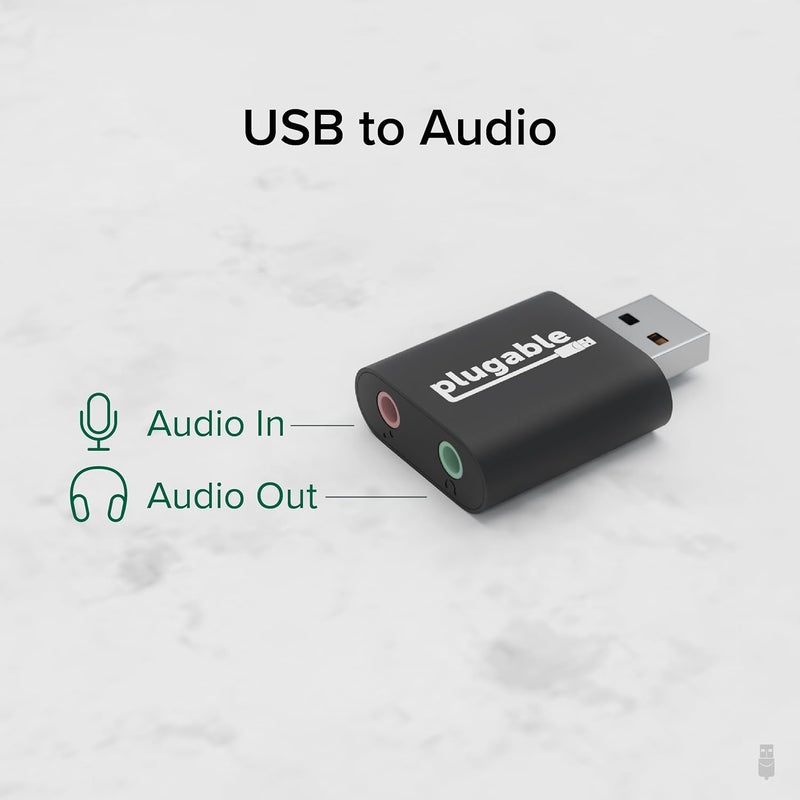 Plugable USB Audio Adapter with 3.5mm Speaker-Headphone and Microphone Jack, Add an External Stereo Sound Card to Any PC, Compatible with Windows, Mac, and Linux - Driverless - Image 2