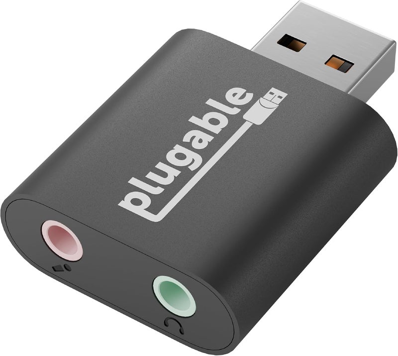 Plugable USB Audio Adapter with 3.5mm Speaker-Headphone and Microphone Jack, Add an External Stereo Sound Card to Any PC, Compatible with Windows, Mac, and Linux - Driverless - Image 1