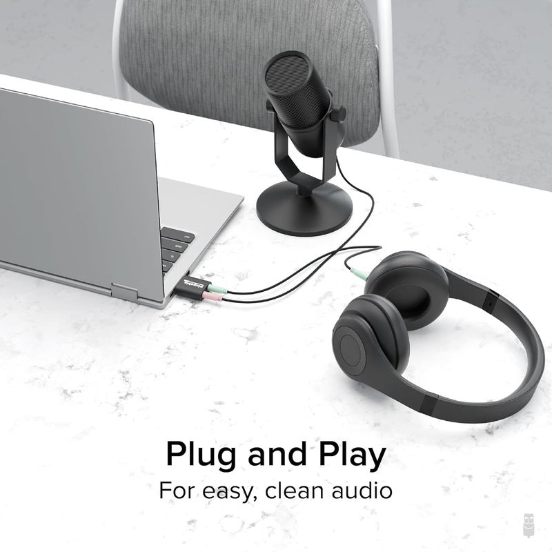 Plugable USB Audio Adapter with 3.5mm Speaker-Headphone and Microphone Jack, Add an External Stereo Sound Card to Any PC, Compatible with Windows, Mac, and Linux - Driverless - Image 4